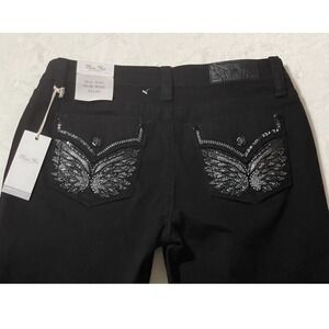 Miss Me Jeans Womens Size 30 (32) Mid Rise Slim Wide Leg Butterfly Wing Pocket